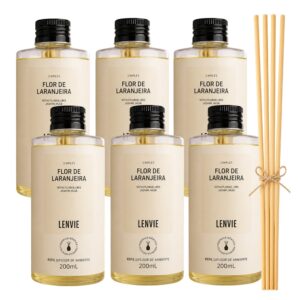 Kit 6 Refil Difusor de Perfume Pêssego Oriental Elementos Aromatizante de Varetas Lenvie 200ml