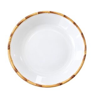 Prato Fundo Branco de Cerâmica para Massas Borda de Bambu 24cm Scalla