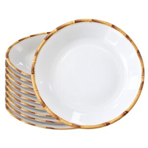 Jogo 10 Prato Fundo Branco de Cerâmica para Massas Borda de Bambu 24cm Scalla