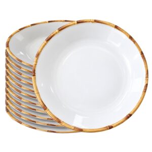 Jogo 12 Prato Fundo Branco de Cerâmica para Massas Borda de Bambu 24cm Scalla