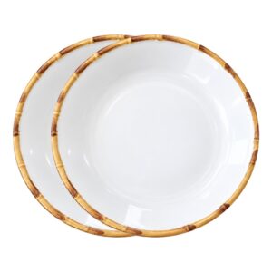 Jogo 2 Prato Fundo Branco de Cerâmica para Massas Borda de Bambu 24cm Scalla