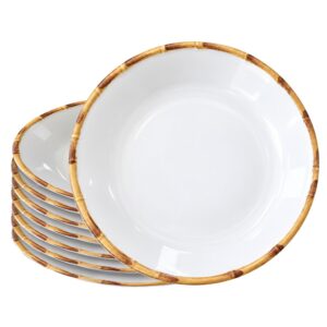 Jogo 8 Prato Fundo Branco de Cerâmica para Massas Borda de Bambu 24cm Scalla