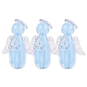 Kit 3 Anjinho Uriel Mini Anjo Cristal Murano Lembrancinha Batizado Primeira Comunhão Azul 8cm