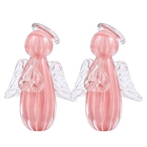 Kit 2 Anjinho Uriel Mini Anjo Cristal Murano Lembrancinha Batizado Primeira Comunhão Rosa 6cm