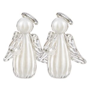 Kit 2 Anjinho Uriel Mini Anjo Cristal Murano Lembrancinha Batizado Primeira Comunhão Pérola Marfin 8cm