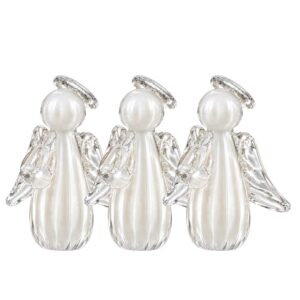 Kit 3 Anjinho Uriel Mini Anjo Cristal Murano Lembrancinha Batizado Primeira Comunhão Marfim Pérola 10cm