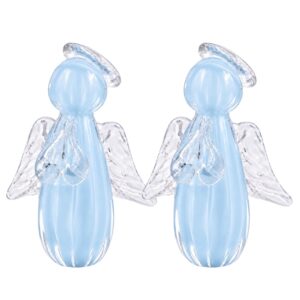 Kit 2 Anjinho Uriel de Cristal Murano Lembrancinha Batizado Primeira Comunhão Azul 6cm