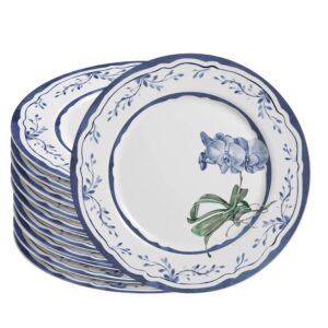 Jogo 10 Prato Raso de Cerâmica Branco e Azul Valência 29cm Alleanza Mesa Posta