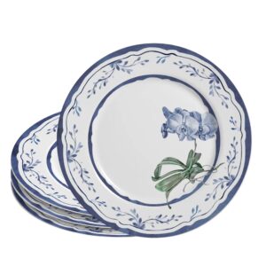 Jogo 4 Prato Raso de Cerâmica Branco e Azul Valência 29cm Alleanza Mesa Posta
