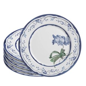 Jogo 6 Prato Raso de Cerâmica Branco e Azul Valência 29cm Alleanza Mesa Posta