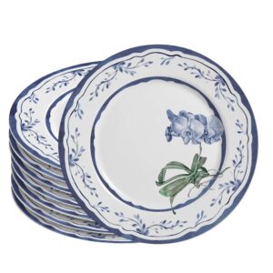 Jogo 8 Prato Raso de Cerâmica Branco e Azul Valência 29cm Alleanza Mesa Posta