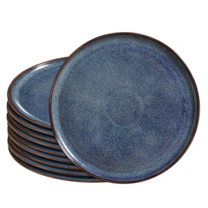 Jogo 10 Prato Raso de Cerâmica Azul Porto Brasil Bio Titanium Mesa Posta 27,5cm