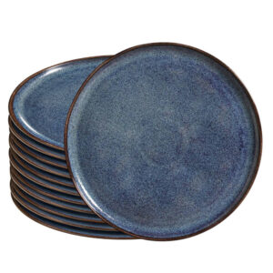 Jogo 12 Prato Raso de Cerâmica Azul Porto Brasil Bio Titanium Mesa Posta 27,5cm