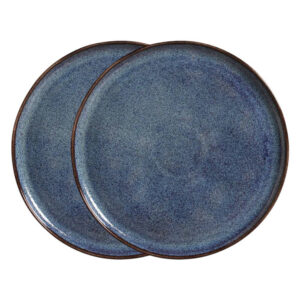 Jogo 2 Prato Raso de Cerâmica Azul Porto Brasil Bio Titanium Mesa Posta 27,5cm
